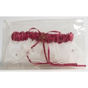 Vintage Wedding Bridal Maroon Lace Garter- New In Package